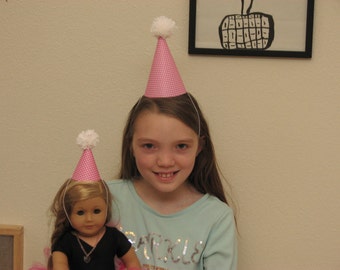 8 Matching Paper Party Hats for Kids and Dolls - 4 hats for dolls plus 4 hats for kids