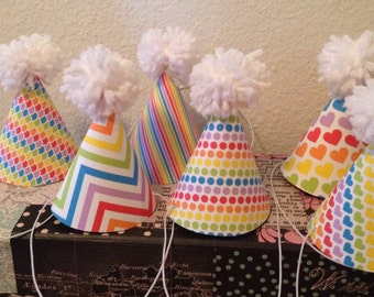 Set of 4 - Rainbow Party Hats for Dolls - fit American Girl dolls