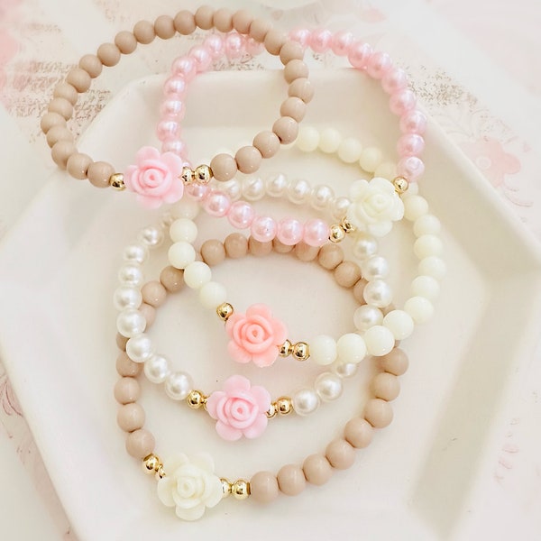 Rose Bracelet, Victorian Rose Bracelet, Pearl Beaded Bracelet, Love Shack Fancy Inspired Bracelet, Gift for Her, Flower Bracelet