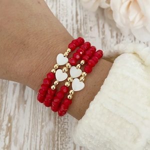 Heart Beaded Bracelet, Red Crystal Beaded Bracelet, Love Bracelet, Beaded Bracelet, Valentines Day Bracelet, Gift for her