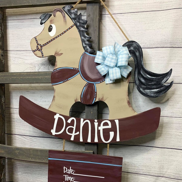 Rocking Pony Wooden Door Hanger - Baby Girl Rocking Pony Decor - Baby Boy Western Door Hanger