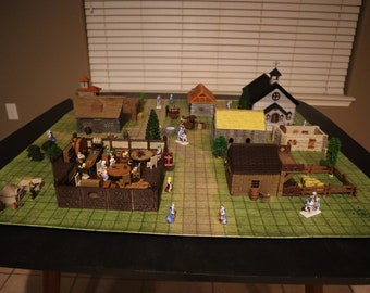 HUGE 3' x 3' Grid Play Mat for Table Top Gaming like D&D - Town with Roads Layout