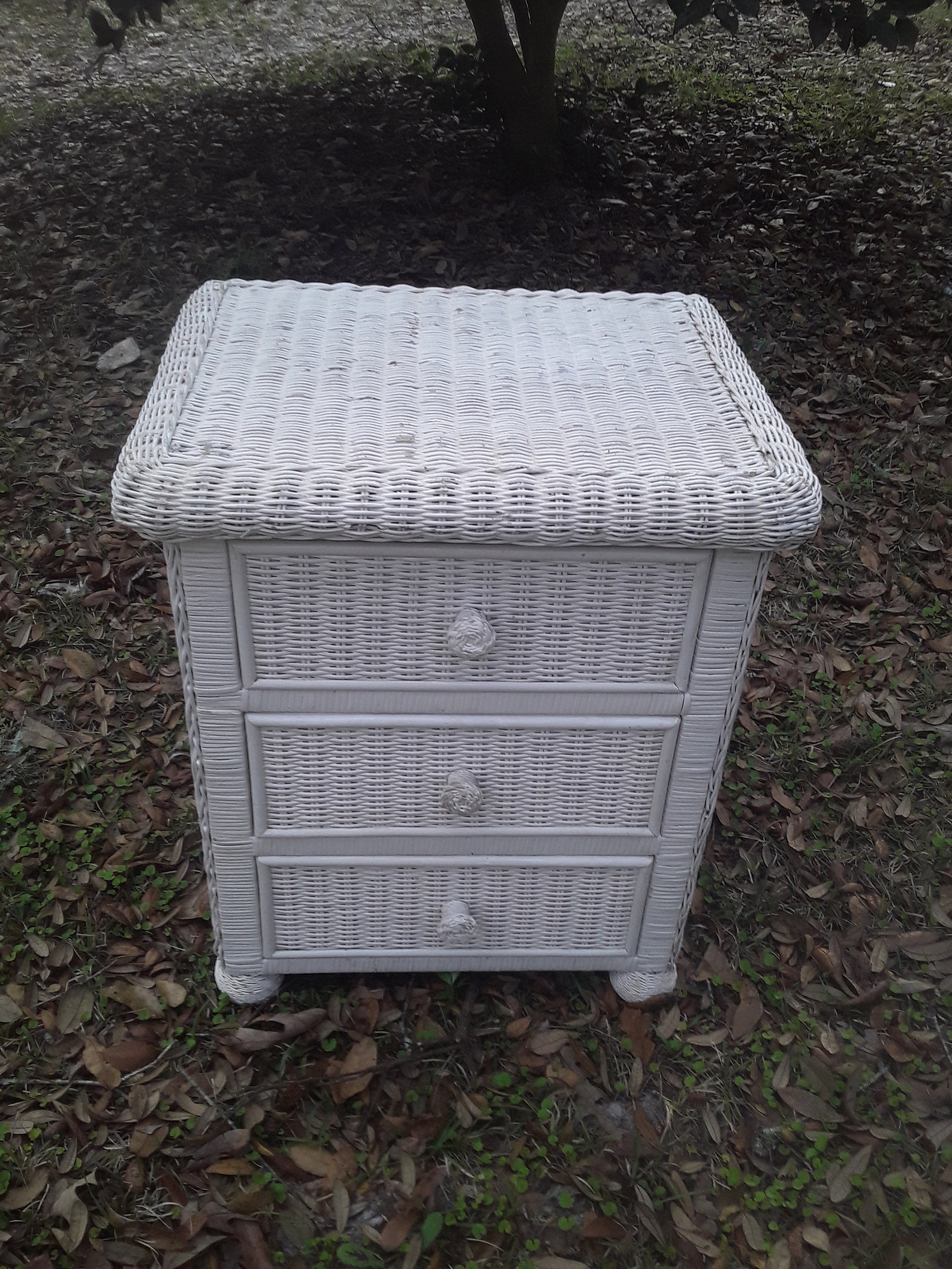 Vintage White Wicker Night Stand/dresser With Ball Feet Etsy