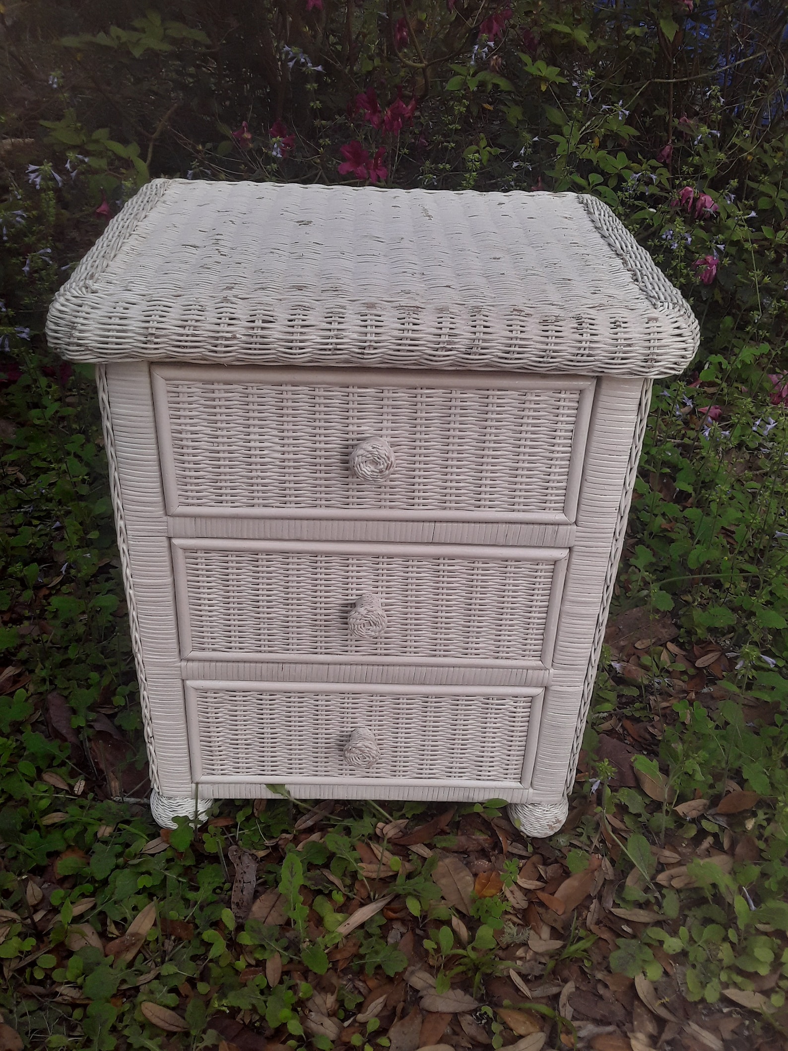 Vintage White Wicker Night Stand/Dresser with Ball Feet Etsy