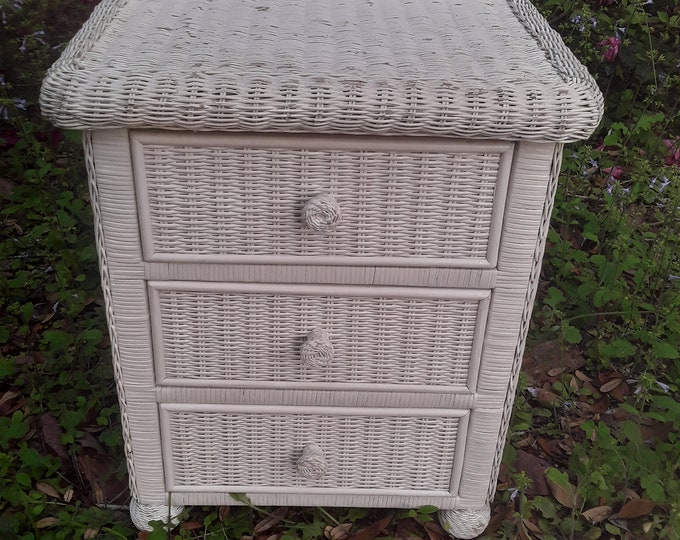 Vintage White Wicker Night Stand/dresser With Ball Feet Etsy
