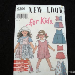 New Look For Kids sewing pattern 6396,Vintage Pattern,Girls Summer Wear,Dresses,Shirts,Romper Sets,English,Francais,Espanol Instructions,Sew