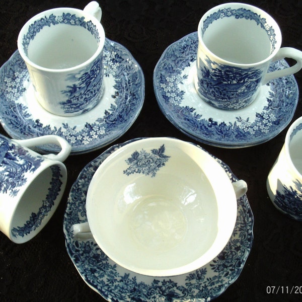 Romantic England Anne Hathaway's Cottage Cups & Saucers,Tea Cups and Sugar Bowl,Mill Stream Johnson Brothers,England,Tableware,Fine China