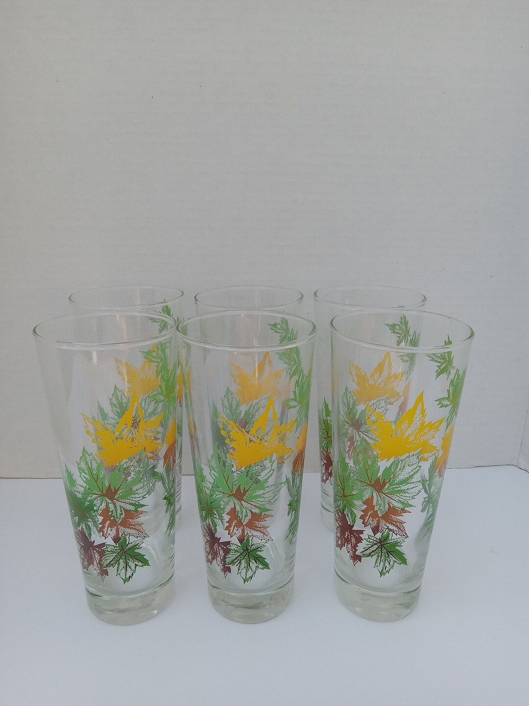 Salem Maple Leaf Tea Glasses, Highball Tumbler, Federal Glass, Vintage
