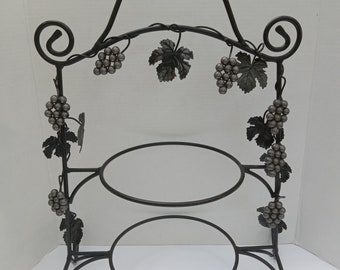 Vintage Two Tier Pie Stand Rack W/ Grape Vine. Grape Clusters, Grape Leaves, Kitchen, Bakery, Metal Plate Rack, Wedding, Cake Stand