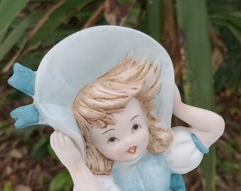アンシャン プチ モルティエ アン ブロンズ Vintage Lefton Japan Figurine KW3701 Girl Blue Bonnet