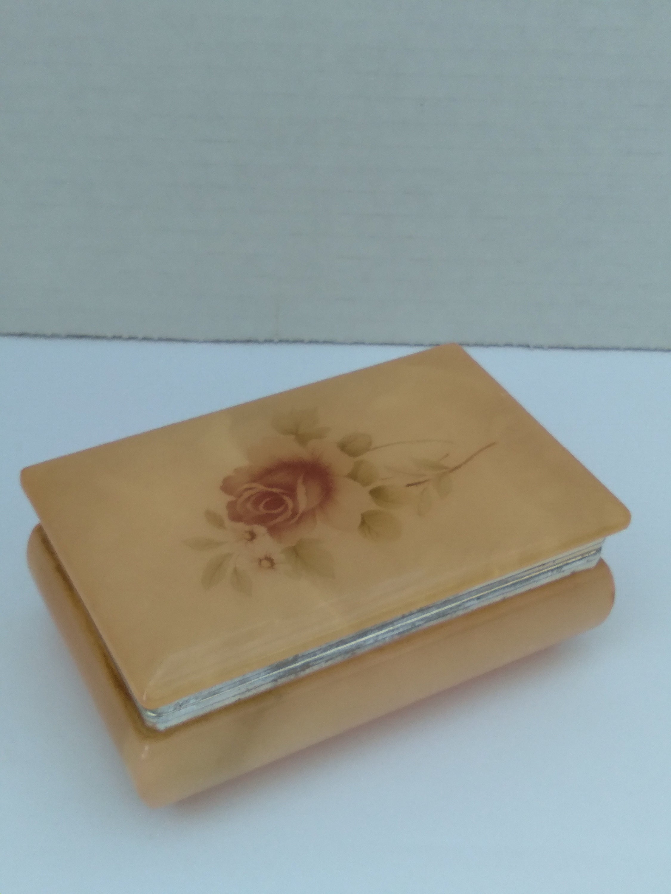 Vintage Hand Carved Genuine Alabaster Jewelry Box, Made in