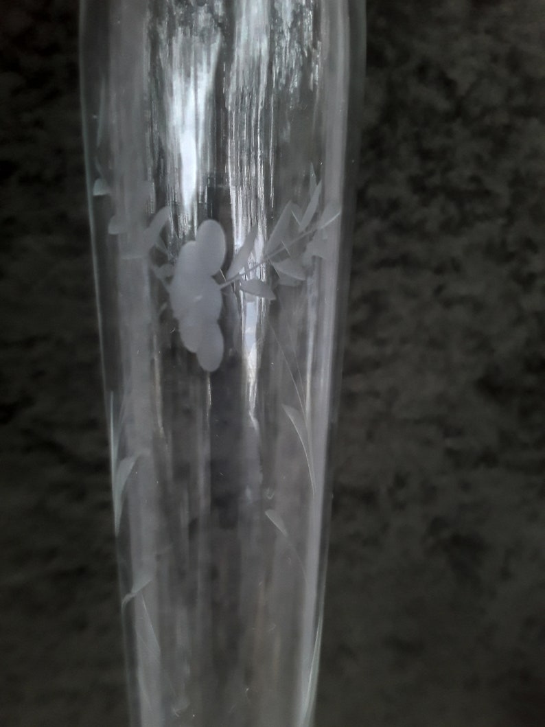 Duchin Creations Vintage 1960s Etched Glass Bud Vase with Sterling Silver Weighted Base
