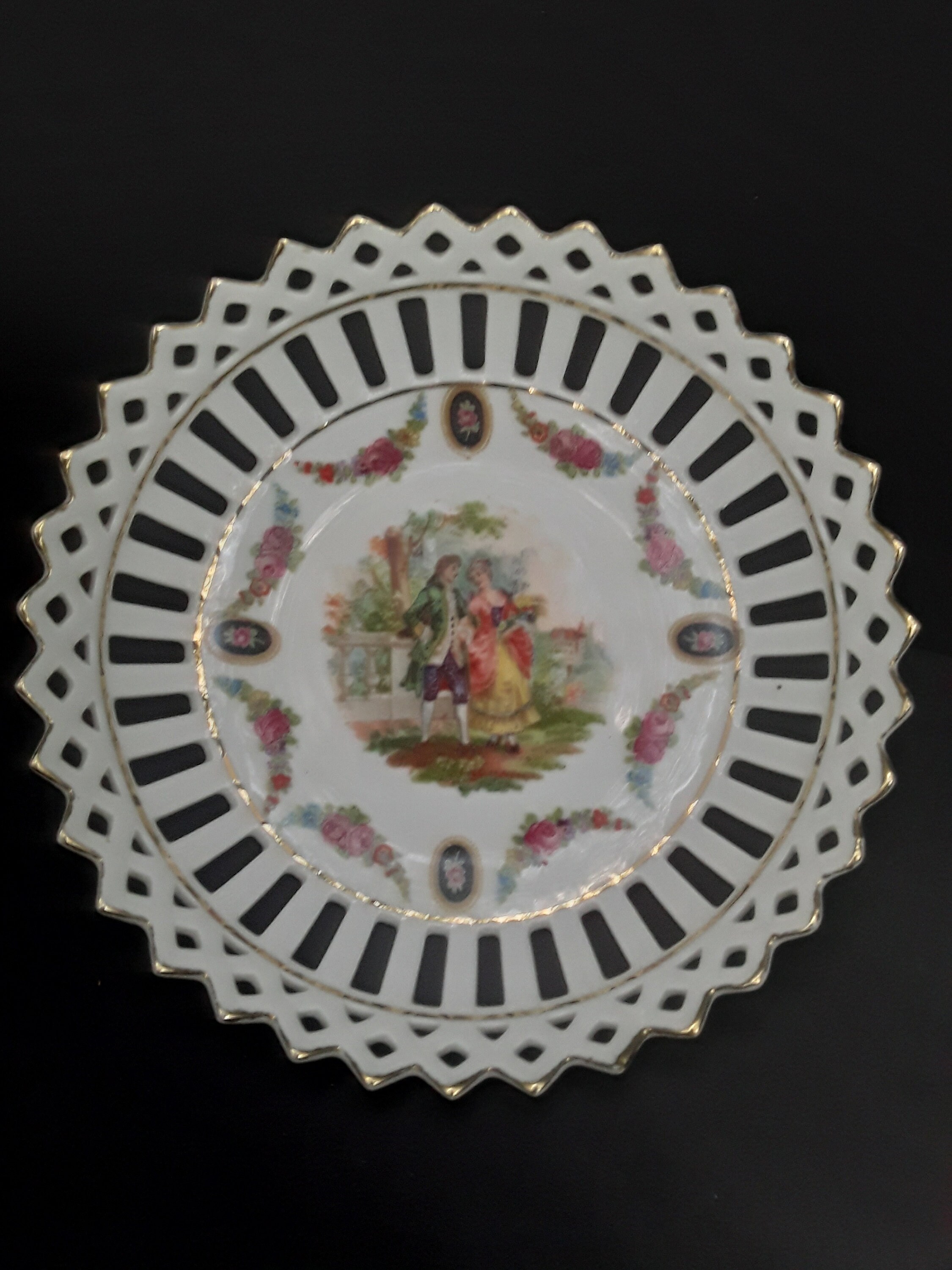 German Bone China Lace Plate and Two Trinket Dishes, Vintage Porcelain