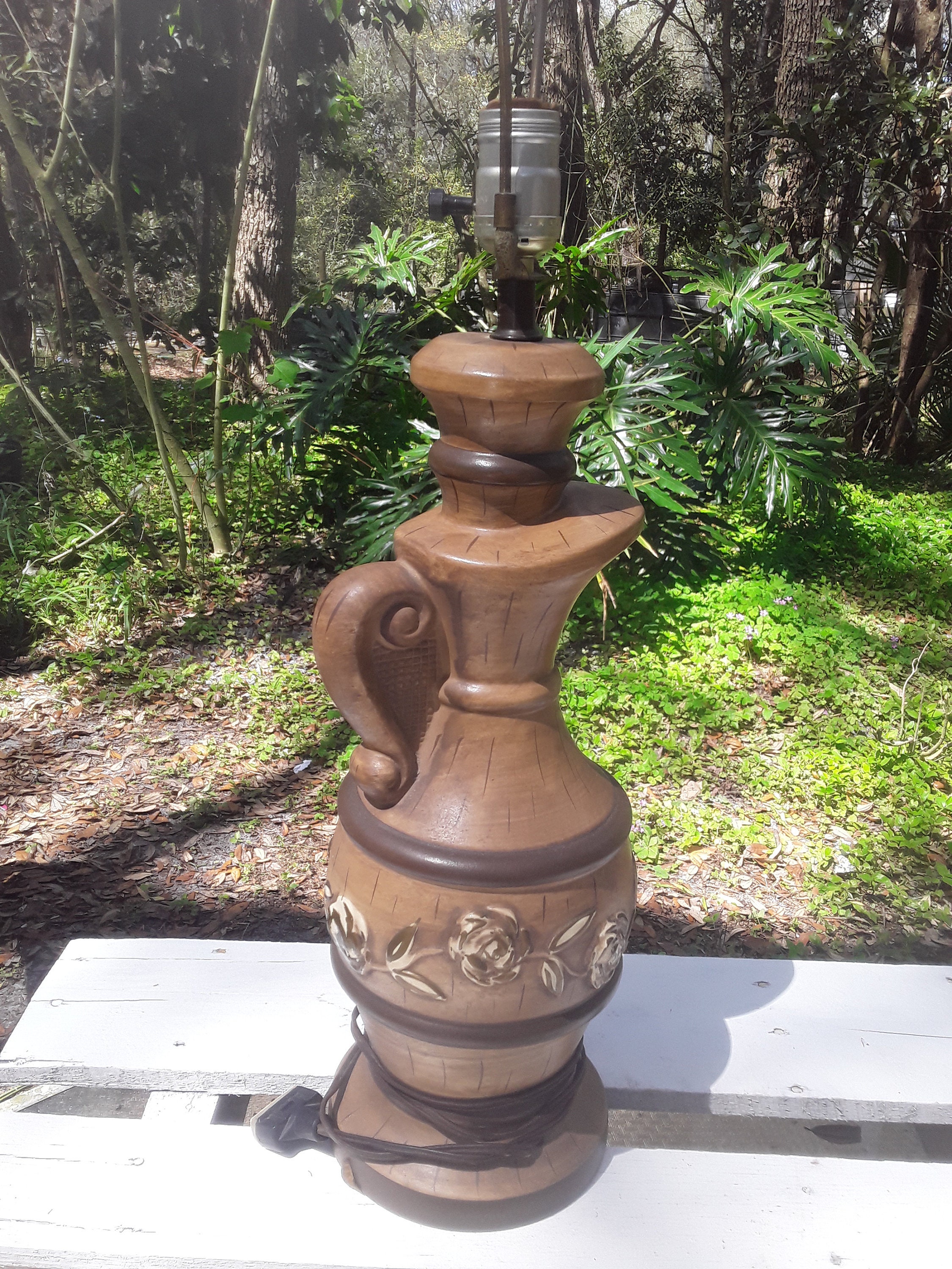 Vintage Ceramic Jug Lamp Pitcher Lamp Floral Lamp Country Etsy