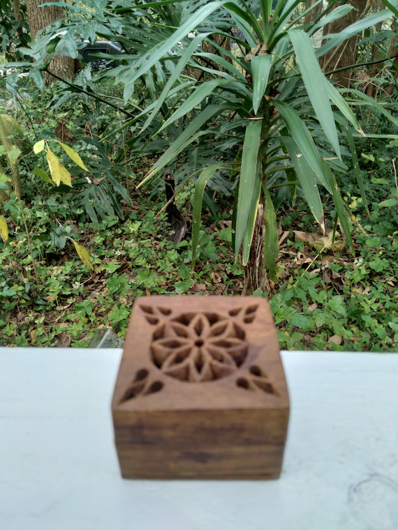 Vintage Ornate Carved Wood Box, Carved Wood Ring B