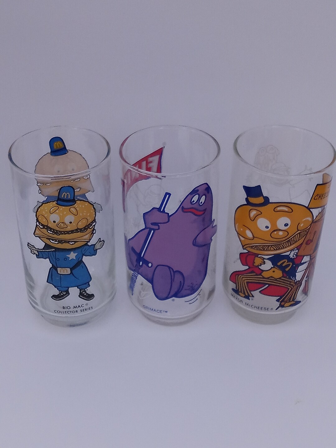 Mcdonalds Collector Series Glasses. Big Mac, Grimace, and Mayor