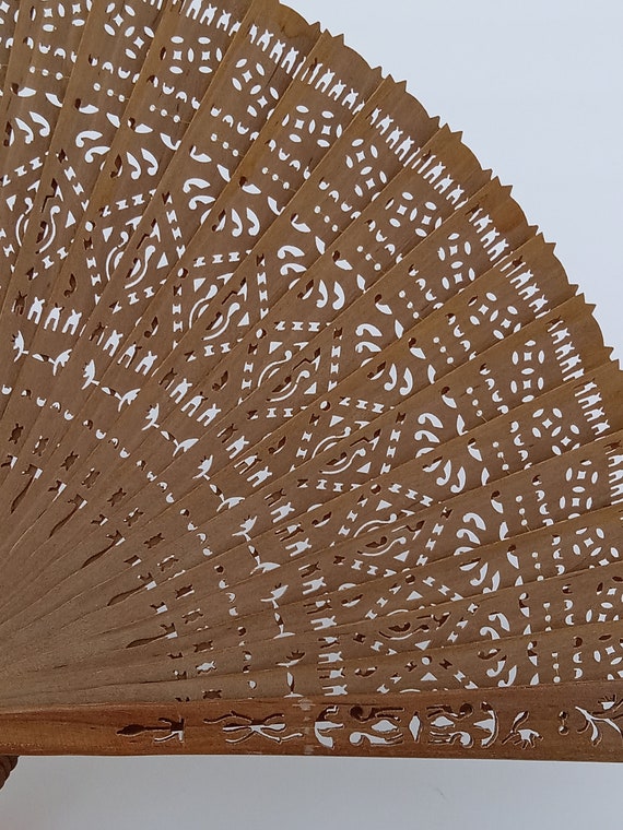 Vintage Hand Carved Sandalwood Chinese Folding Fan