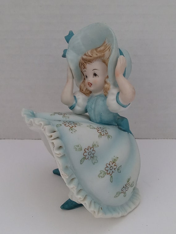 Vintage Lefton Japan Figurine KW3701 Girl Blue Bonnet
