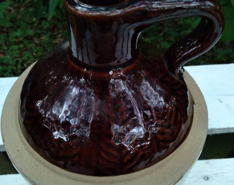 Vintage  Half Gallon Stoneware Crock, Brown and Beige Pottery, Antique Crock, Whiskey Jug, Moonshine Jug, USA