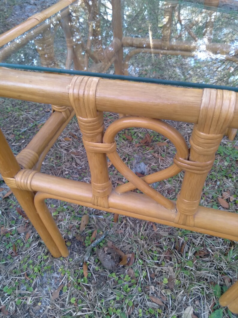 Vintage Bamboo Glass Top Table, Bamboo End Table, Side Table, Bamboo