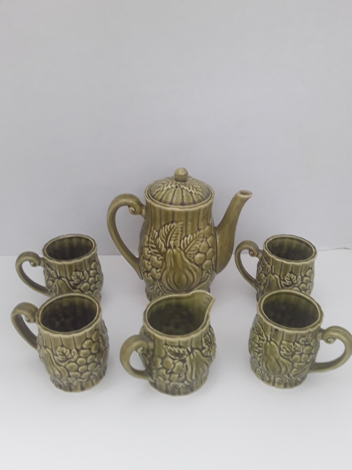Vintage Japanese Green Embossed Ceramic Fruit Tea Set Tea Etsy