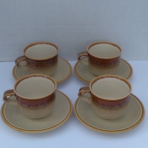Vintage Mid Century Modern Mikasa Nature&#39;s Song Golden Lava Glaze Cups and Saucers Japan, Set of 5
