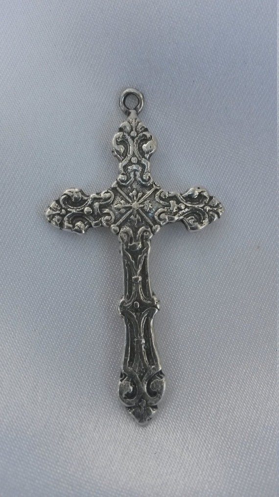 Vintage Sterling Silver Cross, Silver Cross Charm,