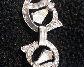 Beautiful Diamond Rhinestone Bracelet with Safety Chain by KRAMER. Elegant Costume Jewelry, Vinetage Rhinestone  1950s Rhinestone Bracelet