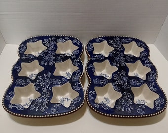 Temptations Floral Lace Midnight  Blue Star Shaped Muffin Pans. Set of 2