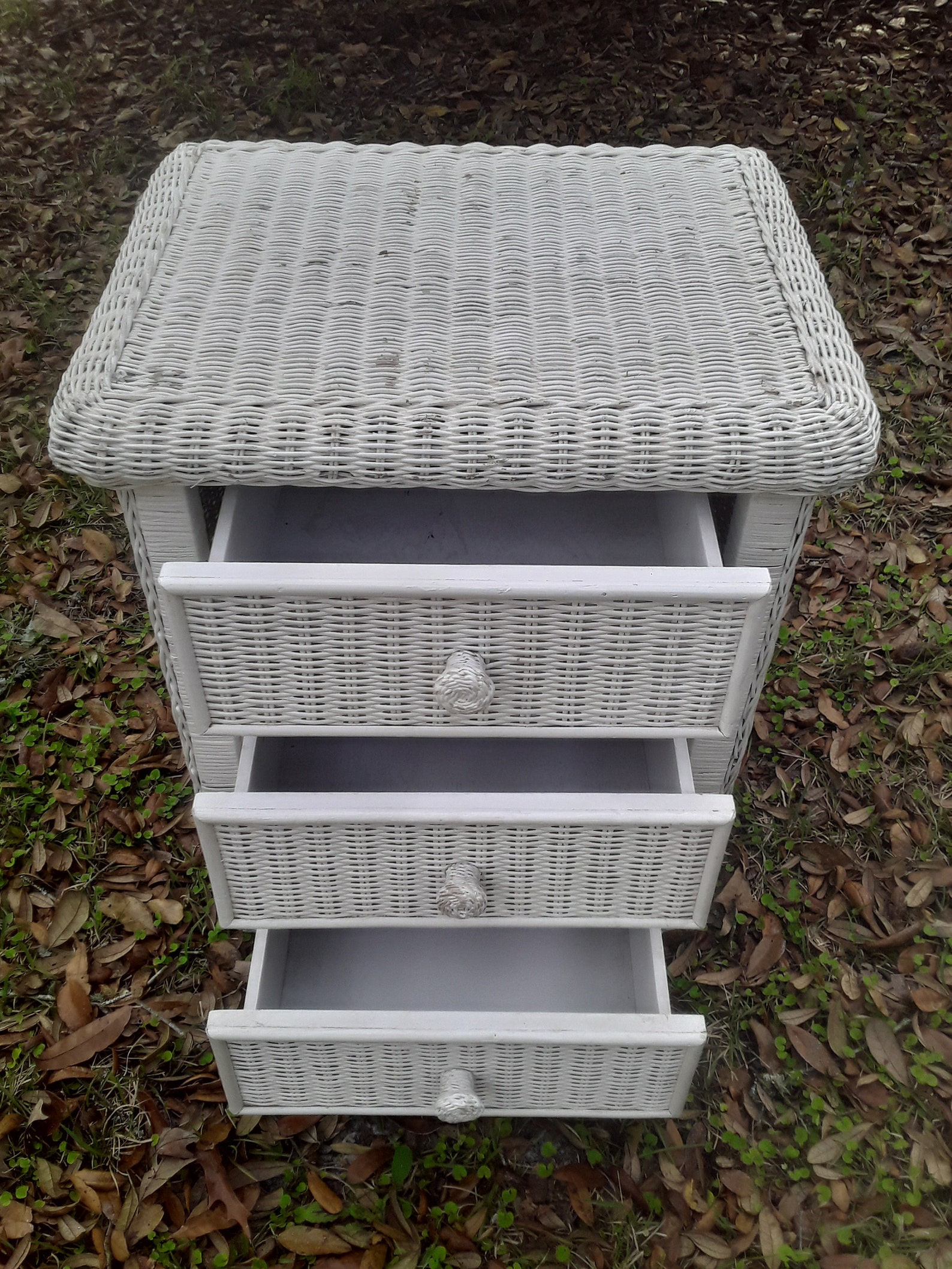 Vintage White Wicker Night Stand/dresser With Ball Feet Etsy