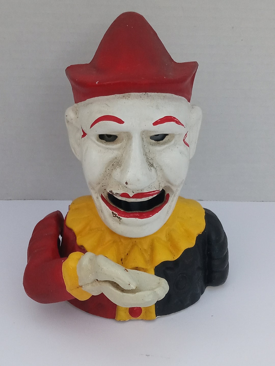 その他 Century Original Painted Iron Clown Bank Mechanical Cast Iron Clown Jester Bank, Vintage Cast Iron