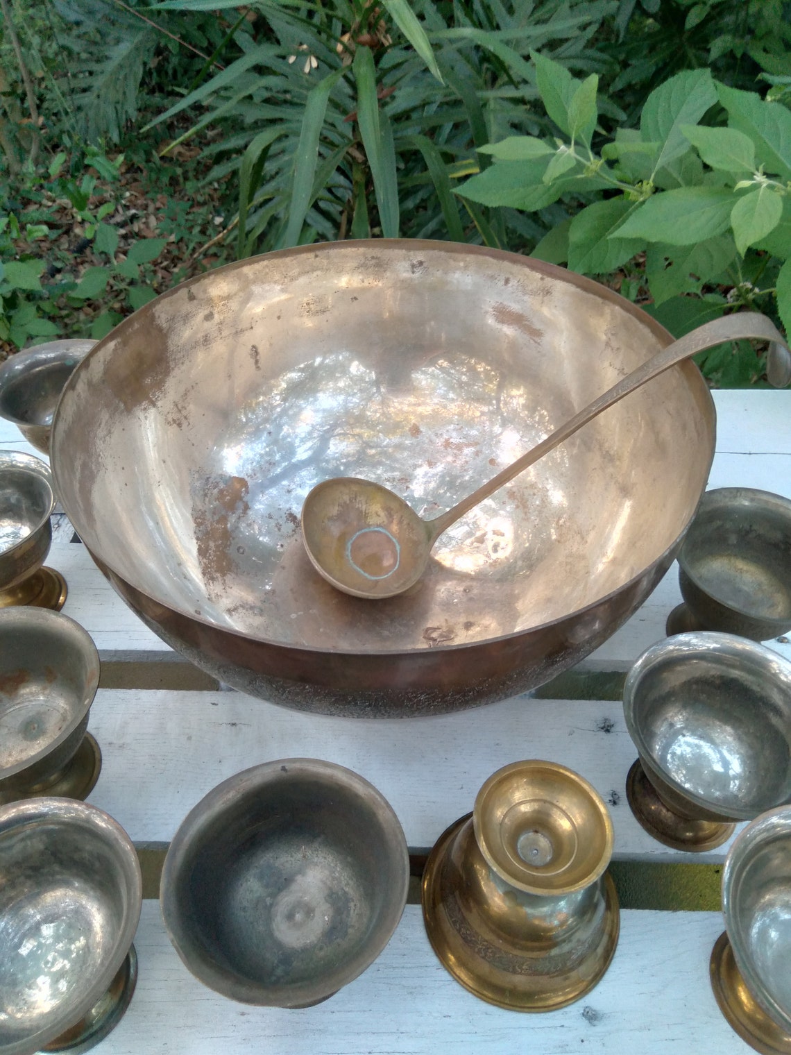 Vintage Antique Brass Punch Bowl and Goblet Set Brass Ladle Etsy
