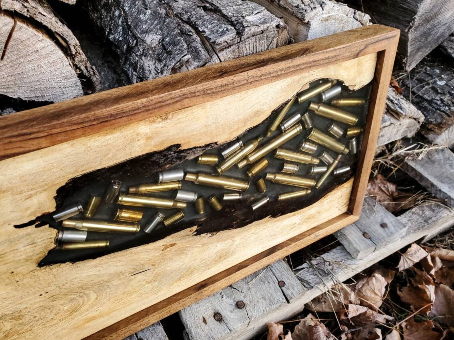 Pre order GUN SHELL casing epoxy resin wall art walnut and Etsy