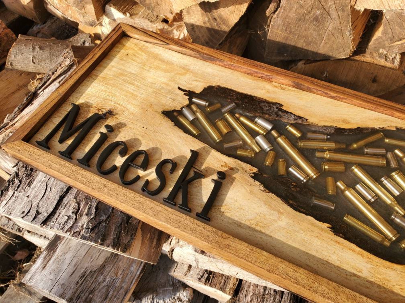 Pre order GUN SHELL casing epoxy resin wall art walnut and Etsy