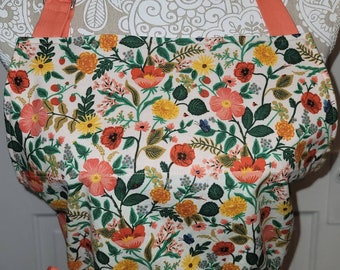 Women's Apron, Apron Made With Rifle Paper Co Fabric. Floral Apron, Rifle Paper Co Camont, Coral,  Cottage Kitchen, Ladies Apron