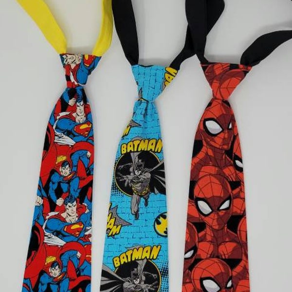 Boys' Tie, Superhero Fabric, Batman Fabric, Superman Fabric, Spiderman Fabric, Boys Necktie