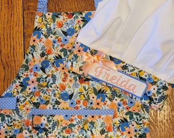 Rifle Paper Co. Apron, Girls Apron, Montessori Apron, Chef Hat, Childs Apron, Children's Apron, Kids Apron, Toddler Apron, Art Smock