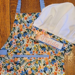 Rifle Paper Co. Apron, Girls Apron, Montessori Apron, Chef Hat, Childs Apron, Children&#39;s Apron, Kids Apron, Toddler Apron, Art Smock
