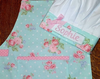 Toddler Apron, Girls Apron, Rose Apron, Polka Dot, Chef Hat,  Montessori Apron, Childs Apron, Children's Apron, Kids Apron, Art Smock