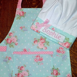 Toddler Apron, Girls Apron, Rose Apron, Polka Dot, Chef Hat,  Montessori Apron, Childs Apron, Children&#39;s Apron, Kids Apron, Art Smock