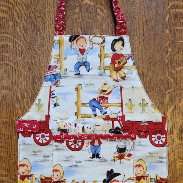 Boys Apron, Girls Apron, Cowboy Apron, Reversible Apron, Toddler Apron, Kid's Apron, Children's Apron,  Childs Apron, Montessori Apron,