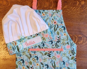 Rifle Paper Co. Apron, Girls Apron, Chef Hat,  Montessori Apron,  Childs Apron, Children&#39;s Apron, Kid&#39;s Apron, Toddler Apron,  Chore Apron