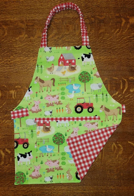 Boys Apron, Girls Apron, Montessori Apron, Reversible Apron, Kids Apron,  Farm, Animal, Tractor, Barnyard, Childrens Apron, Toddler Apron