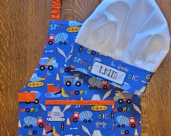 Construction Apron, Montessori Apron, Boy&#39;s Apron, Girl&#39;s Apron, Child&#39;s Apron, Children&#39;s Apron, Kid&#39;s Apron, Toddler Apron, Handmade Apron