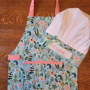 Girls Apron, Rifle Paper Co Fabric,  Montessori Apron, Chef Hat, Childs Apron, Children's Apron, Kid's Apron, Toddler Apron, Handmade Apron