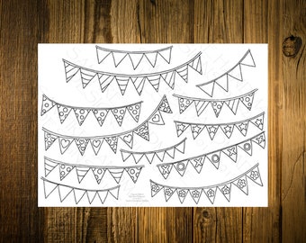 Bunting Designs, Printable Art to Colour in, Hand Made, Card Making, Birthday Bunting,  Anniversary Bunting, Party Bunting, Print Download