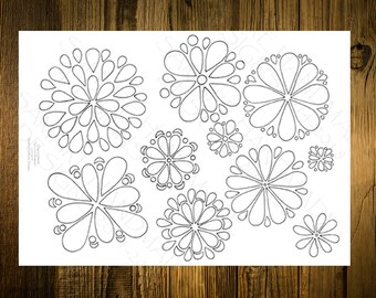 Download Printable Artwork to Colour in Flowers and Petals stylised, Hand Drawn Design, Fun Card Making, handmade Card, Digital Download