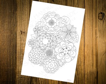 Flower Bouquet, Printable Artwork to Colour in,  Floral Art, Hand Drawn Design, Card Making, Mothers Day, Color in, Card, Downloadable Art