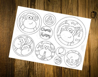 Cheeky Monkeys Birthday, Downloadable Print Artwork to Colour in, Chimps, Hand Drawn Design, Card Making, Fun Design, Cute Card, Download