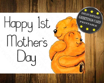 Downloadable Mothers Day Card, Happy First Mothers Day Greeting Card, Printable Card, Momma Bear, Instant Download, Digital Greeting Card